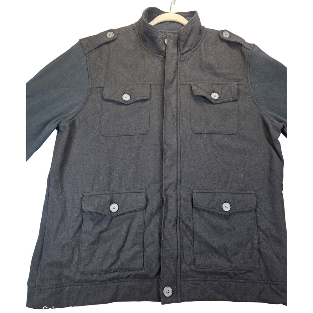 Banana Republic Wool Blend‎ Utility Field Jacket XXL Black Mix Media Knit Sleeve